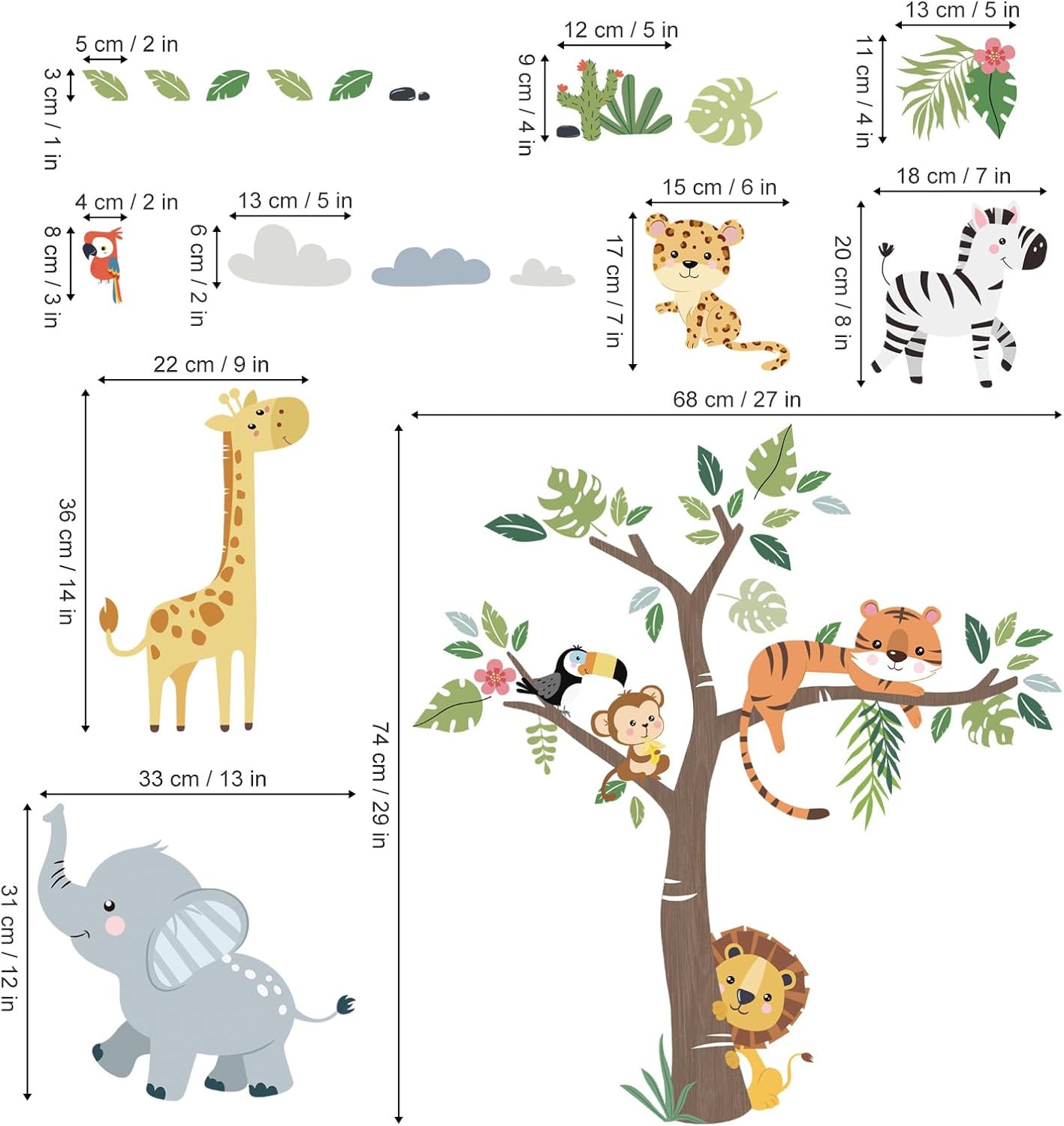 Muurstickers - Grote jungle dieren