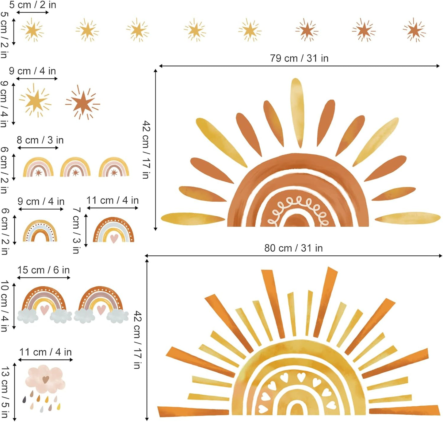 Muurstickers - Zon, sterren en regenbogen