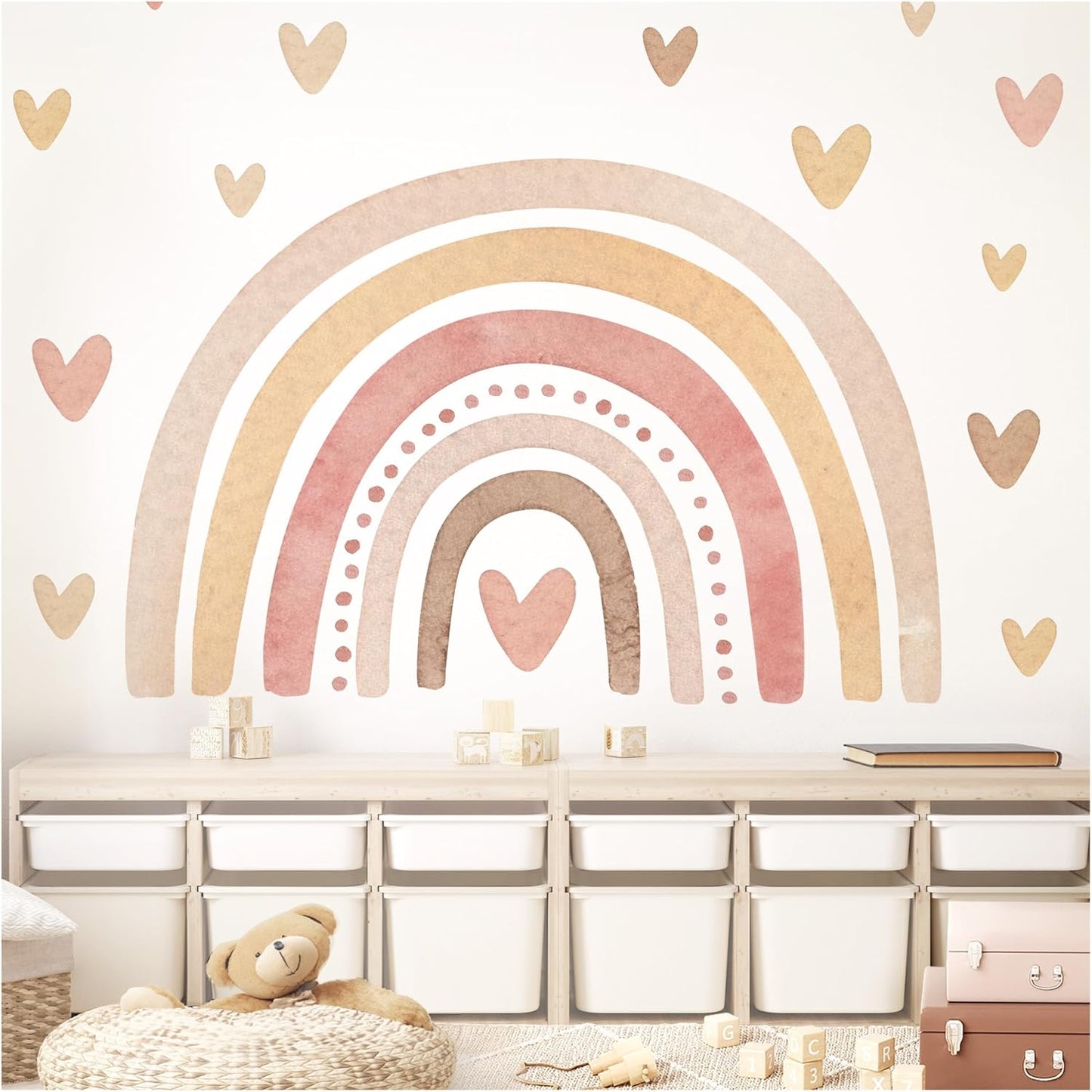 Muursticker - Regenboog en hartjes