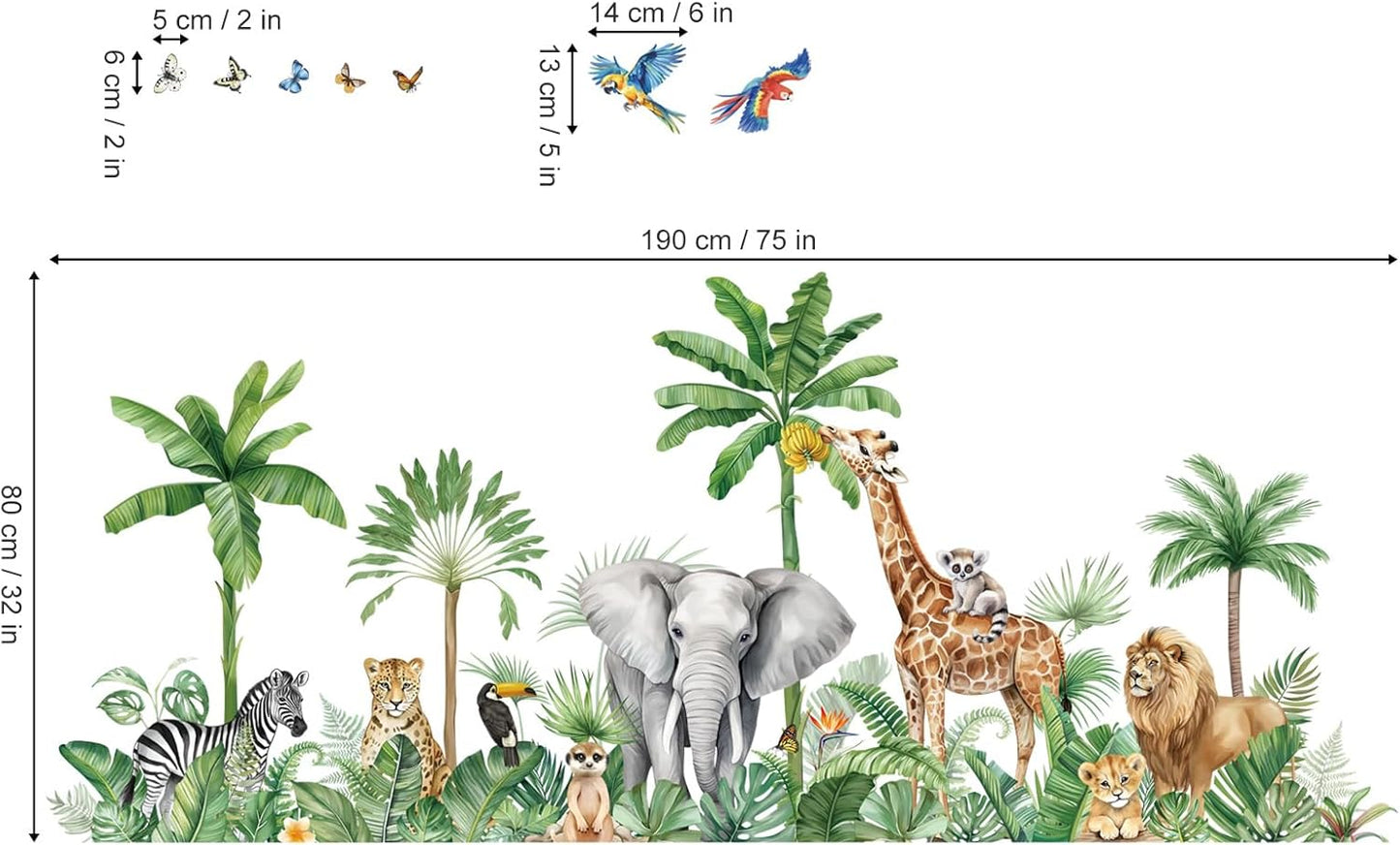 DreamyWalls muurstickers safari kinderkamer met dieren zoals olifant, giraffe, leeuw en zebra